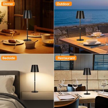 OUTON LED Настільна лампа 2 шт. Бездротова з зарядкою, сенсорне керування, 3 режими, IP54, 30 годин роботи, для дому та відпочинку, чорна