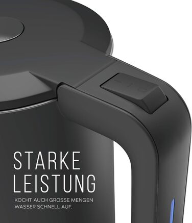 Balter Stainless Steel Kettle WK-4, 1.7 Liter, Electric Kettle, Double-Walled Design, BPA Free, LED, Compact Tea Kettle, Quiet (Black) (Gray)