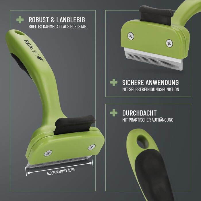 Гребінець для підшерстка ReaVET для собак та котів з короткою шерстю, середніх порід. Видаляє підшерсток, доглядає за верхнім шаром шерсті. З кнопкою самоочищення. Ідеальний для сезонного линяння. Гребінець для собак та котів, підходить для малих порід (S