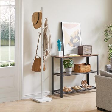 YMYNY Solid Wood Wardrobe Rack, Thickened Square Base, Tree-Shaped Clothes Rack, 3 Adjustable Heights, 8 Hooks, Freestanding, Sturdy, for Bag, Clothing, Living Room, White HCR002W