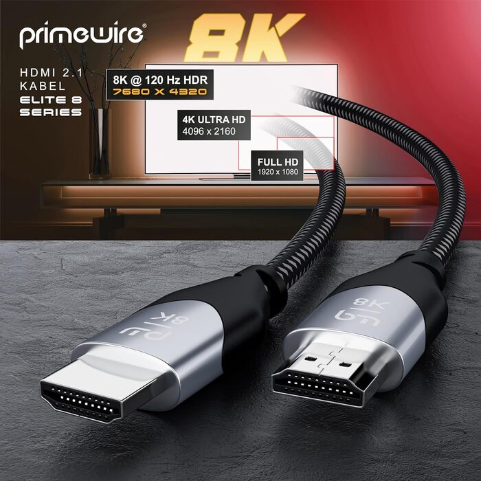 HDMI 2.1 кабель 8K Ultra High Speed II 2м (2 метри) з Ethernet, eARC, HDR10+, 120 Гц, DSC, Nylon, сумісний з Blu-Ray, PS4, PS5, Xbox
