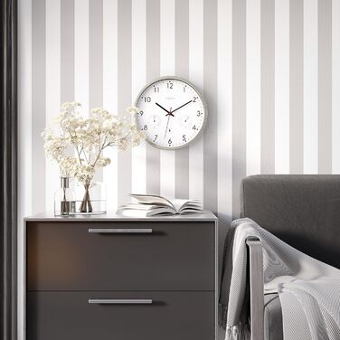Cander Berlin MNU 3330 White Wireless Wall Clock with Temperature and Humidity Display, 12 inches (Ø) 30.5 cm