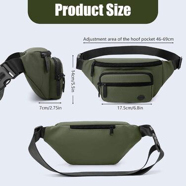 Чоловіча та жіноча бананка, водонепроникна, поясна сумка, стильна бананка з 4 відділеннями на блискавці, для подорожей, піших прогулянок, активного відпочинку (хакі)