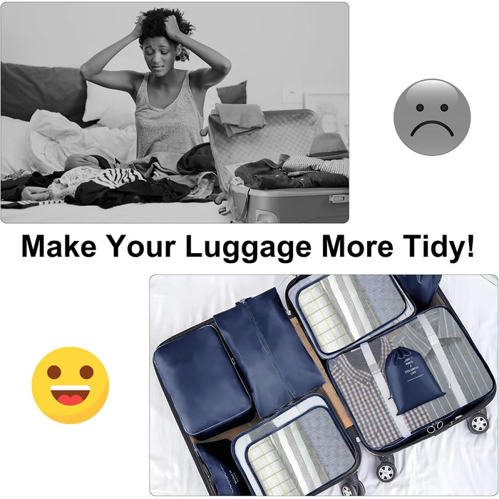 Органайзер для валізи, набір 10 шт. (Packing Cubes) - аксесуари для подорожей, темно-синій
