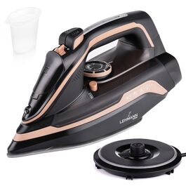Парове прасування LEHMANN бездротове з базою для зарядки, регулювання температури та 5 програм, керамічна підошва, вертикальний пар, автовимкнення, чорний/рожеве золото
