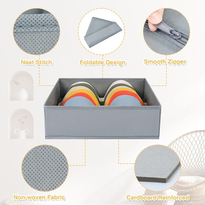 Drawer Organizer - Foldable Underwear Organizer Storage Box Fabric 16 Pieces Closet Organizer for Clothes, Socks (15 Pieces, Gray)