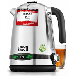 Чайник електричний LEBENLANG з нержавіючої сталі з регулюванням температури, тихий, з дисплеєм та функцією підтримання тепла - 1,7 л, 2200W, ретро без пластику