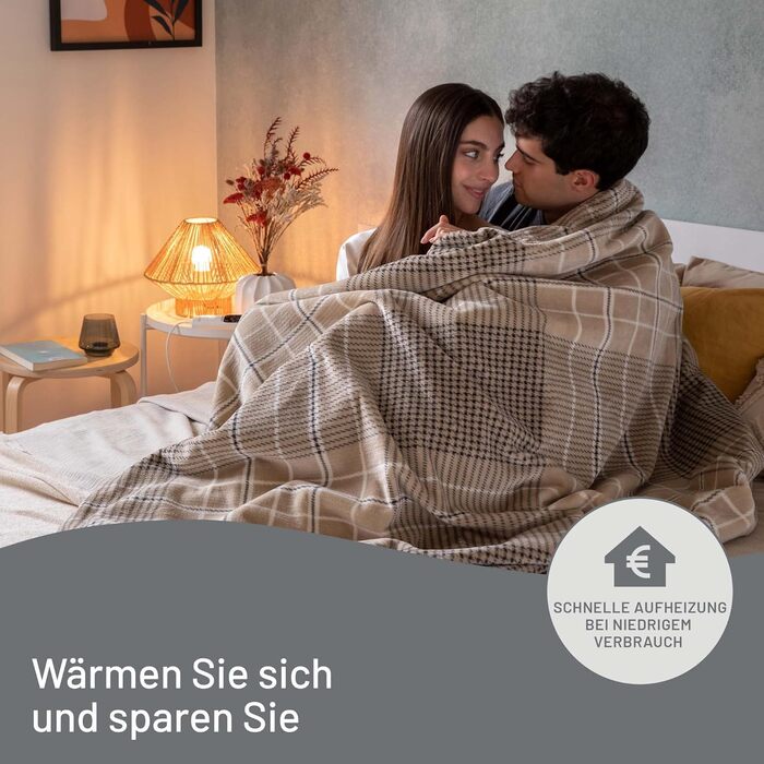 Електрична ковдра Imetec Adapto Tartan Festival, 160x120 см, з м'якої тканини, 6 температур, швидко нагрівається, безпечна, для дому, Velvet