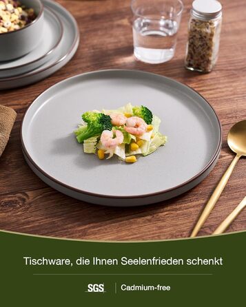 Набір посуду Mercury, 12 предметів: тарілки, супові миски, десертні тарілки, для 4 осіб, з каменю, стійкий до мікрохвильової печі та миття в посудомийній машині, колір сірий (N-Set 18 предметів, 6 осіб)