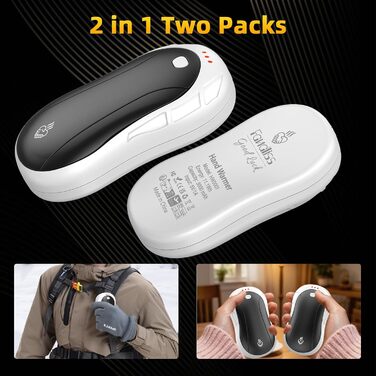 Електричні грілки для рук 2 шт. FANDLISS, портативні, акумуляторні, 6000mAh, до 12 годин роботи, USB, для кемпінгу, полювання, гольфу, білі та зелені (біло-чорні)