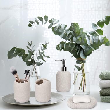 Набір аксесуарів для ванної кімнати L'ARL GMVOI, 4 шт., бежевий: себорегулятор, тримач для зубних щіток, стакан, мильниця