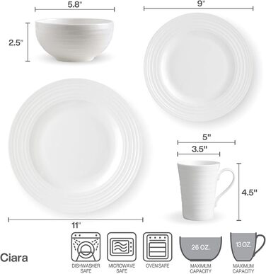 Сервіз MIKASA Ciara з 16 частин з тонкого кісткового порцеляну, 5224193