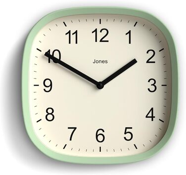 JONES CLOCKS Square Retro Wall Clock made of high-quality acrylic, 'Sprite' in Mint Green, 25 x 25 x 5 cm