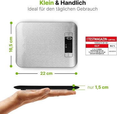 Кухонні ваги ProfiCook PC KW 1061: цифрові, з тарою, до 5000г, нержавіюча сталь, LCD-дисплей