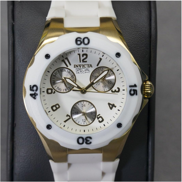 Жіночий кварцовий годинник Invicta Angel — 38мм, золотистий зі сталі, білий циферблат