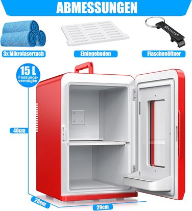 KESSER® Міні холодильник/термобокс 15L з охолодженням та підігрівом, AC/DC 220-240V/12V, для авто, офісу, кемпінгу, червоний