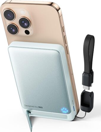 Power Bank Magsafe INIU, Qi2, 45W, 10000mAh, з кабелем USB-C та підставкою, для iPhone 17/16/15/14/13 (Blu)