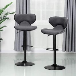 Alpha Adjustable Height Swivel Bar Stools 2-Pack with Backrest & Footrest - PU Leather Kitchen Bar Counter Stools (Grey)