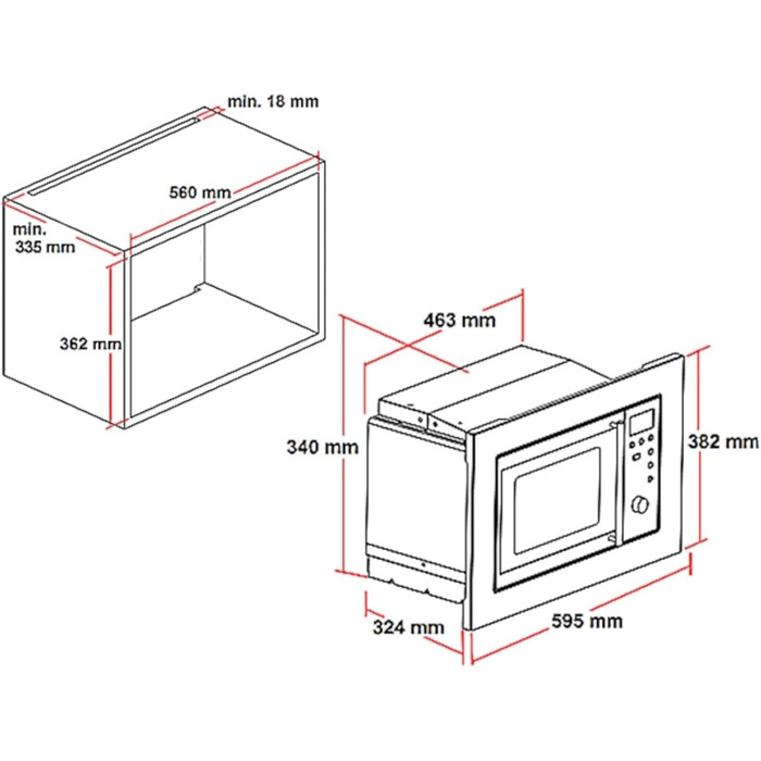 Вбудована мікрохвильова піч PKM MW800-20.8 EB: 20л, 800W, 5 рівнів потужності, 8 програм, нержавіюча сталь, 24.5см обертовий піднос, функція розморожування
