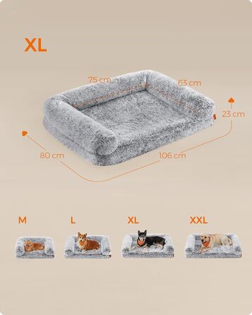 Feandrea FluffyHug Dog Bed, XL Size Dog Cushion, Dog Mat for Medium and Large Dogs, Dog Sofa with Plush Foam, Removable and Washable Cover, 106 x 80 x 23 cm, Ombré Grey PGW233G01