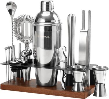 Набір бармена 23 предмети: шейкер, сито, ложка, мадлер, барні інструменти для дому, бару, вечірки (колір: коричневий)