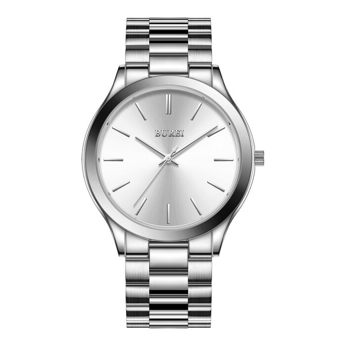 Годинник чоловічий BUREI Minimalist Quartz 44mm з нержавіючої сталі (срібний)