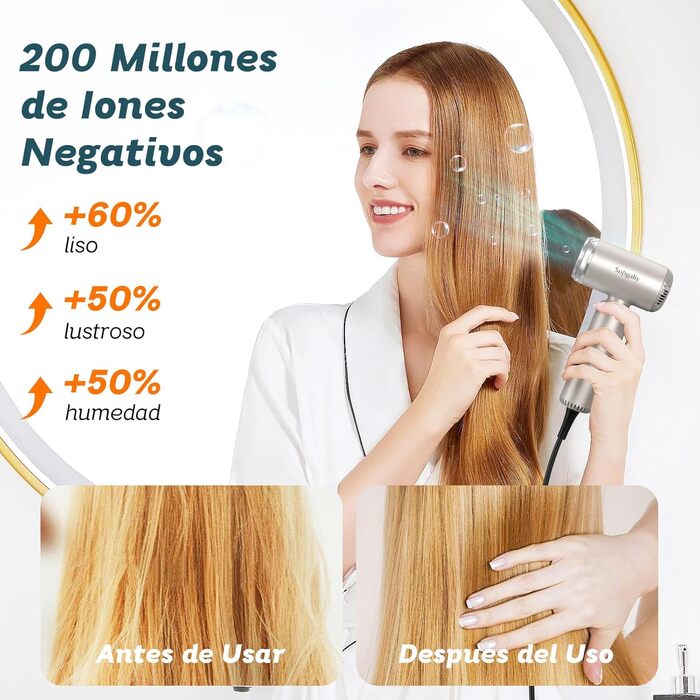 Золотистий фен Supgaliy з дифузором, іонізацією та 4 температурними режимами (1500W)