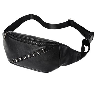 Чоловіча поясна сумка на ремінь з натуральної шкіри, чорна. Ідеальна для подорожей, активного відпочинку та хайкінгу.