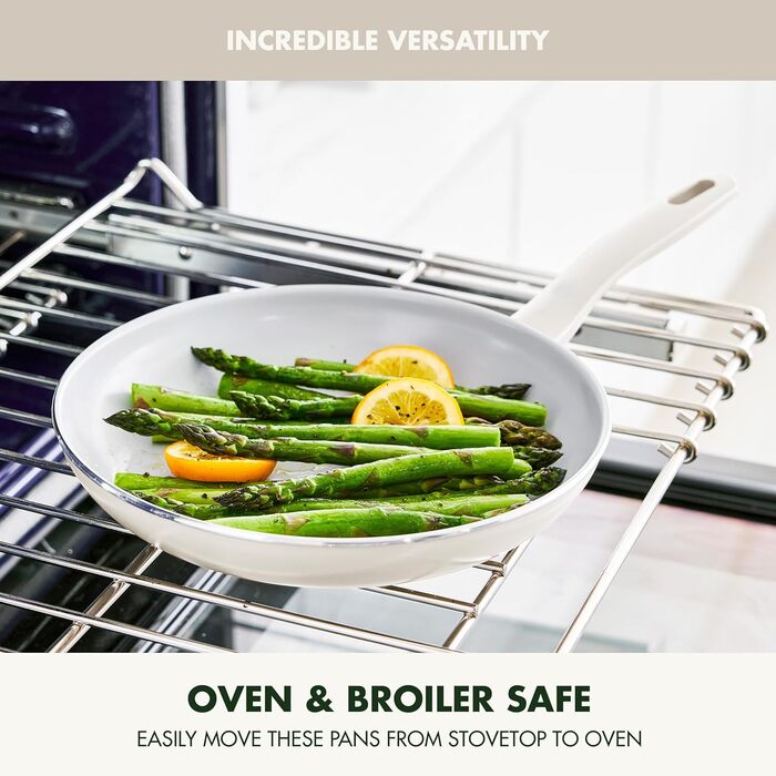 Набір кухонного посуду GreenPan Dover Healthy Ceramic Antihaft, 12 предметів, без PFAS, придатний для миття в посудомийній машині, зручні ручки, кремово-білий