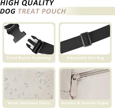 Сумка для собак з карабіном, сумка для тренування цуценят з відділенням для ласощів та тримачем для пакетів для вигулу, зручна сумка для перенесення ласощів для тварин з регульованим поясним ременем (Бежева)