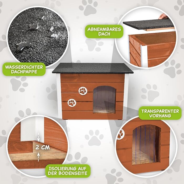 Будка для собак середніх порід Outentin - теак, 76x60x60 см - ізольована, для вулиці, з відкриваючим дахом