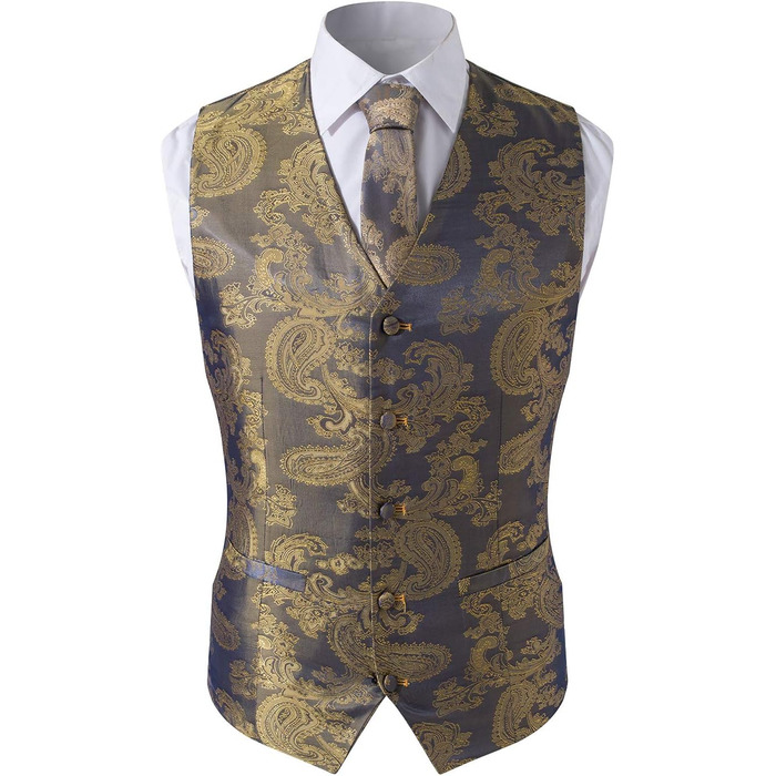 Чоловічий набір: краватка, нагрудна хустинка, візерунок пає, 4-елементний (S, золото 2)