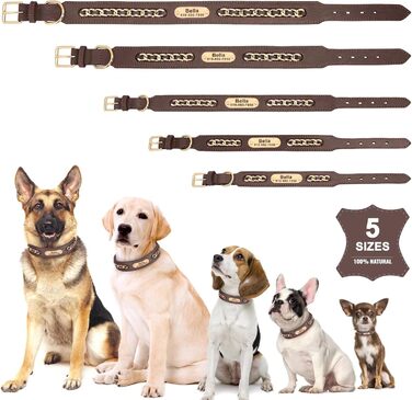 Нашийник для собак Didog з натуральної шкіри, плетений, з персоналізованою гравіюваною табличкою, регульований, міцний, чорний, розмір L (17.0-20.0 см, ширина 3.2 см)