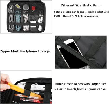 MATEIN Cable Organizer Bag, Large Cable Bag Organizer Tech Pouch, Water-Resistant Electronics Bag Cable Organizer Travel Bag for IPAD, Charger, Power Bank, Black