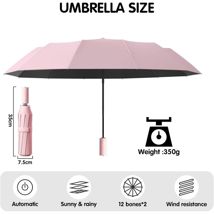 Стійкий до вітру парасолька-автомат, UV-захист, компактний, двофункціональна (Миттсомерроза)
