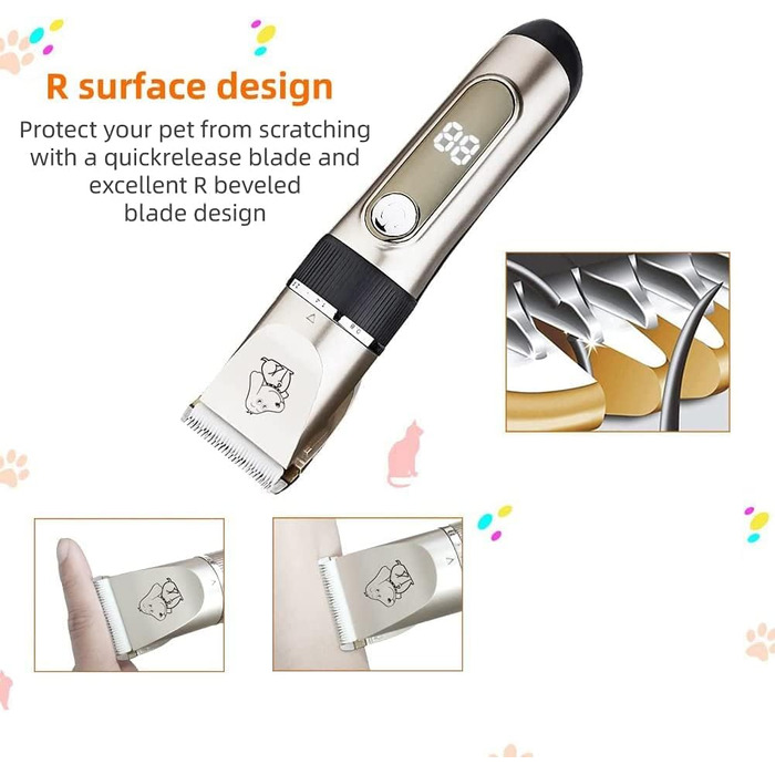 Професійна машинка для стрижки собак IPX7, водонепроникна, з LCD-дисплеєм, золота