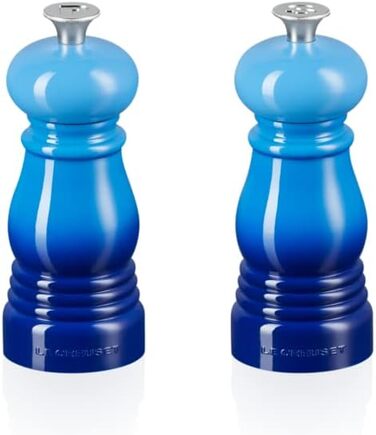 Le Creuset Small Mill Set, Salt and Pepper Mills, ABS Plastic, Each 5 x 5 x 12.1 cm, Ceramic Grinder, Azure, 44900112200000