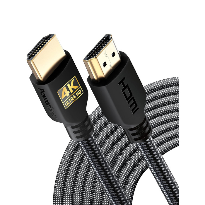 Кабель HDMI PowerBear, 9 м, 4K, 4K, нейлонова оплетка, Gold Connectors, підтримка ARC, CL3, для ноутбука, монітора, PS5, PS4, Xbox One, Fire TV, Apple TV