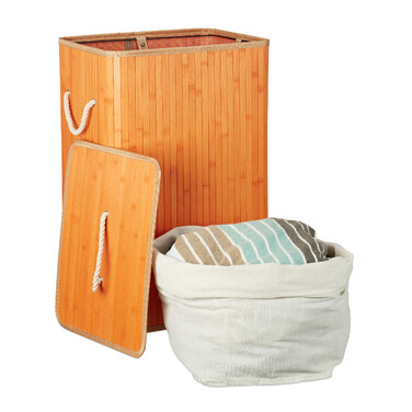 Relaxdays Bamboo Laundry Basket, Square