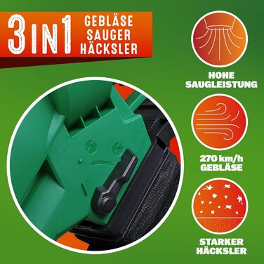 GARDEBRUK® Electric Leaf Blower 3-in-1 3000W Shoulder Strap 270km/h Wheels 45L Collection Bag Leaf Blower Shredder Garden Vacuum Green