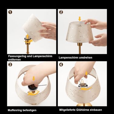 Настільна лампа OCEST на акумуляторі, сенсорне керування, регульована яскравість, для дому, кухні, тераси, їдальні (античне латунь-лінолеум), плафон з шовку 35,5 см