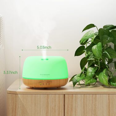 Дифузор аромату ASAKUKI 500 мл, ультразвуковий аромадифузор для ефірних олій, зволожувач повітря з пультом керування, автовимкнення без води, 7 кольорів LED-підсвічування (міні)