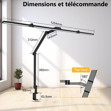 LED настільна лампа EPABINA 3000 люменів з кліпсою, 36W, диммування, денне світло, поворотна, для монітора 120 см, автоматичне підсвічування столу, для малювання