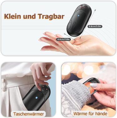 Електричні грілки для рук 6000mAh (2 шт.) - багаторазові, USB-C, 3 режими нагріву, подарунок для жінок, чоловіків, дітей, для катання на лижах, піших прогулянок, чорний