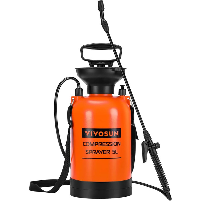 VIVOSUN 5L оприскувач для саду з регульованою насадкою та ременем, помповий розпилювач для поливу рослин, газону та прибирання, з запобіжним клапаном