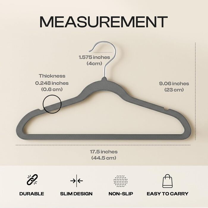 Плечики для одягу Utopia Home з оксамиту - антиковзкі, міцні, для курток та светрів (сірий, 20 шт.)