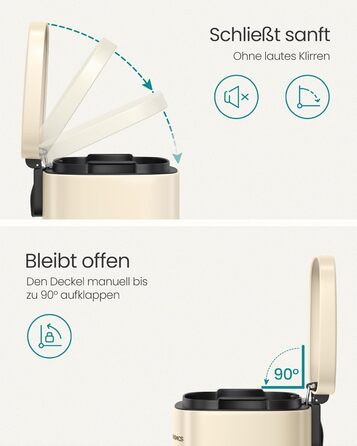 Відро для сміття SONGMICS 50 л з педаллю, нержавіюча сталь, з м'яким закриттям, для кухні (пісочний беж)