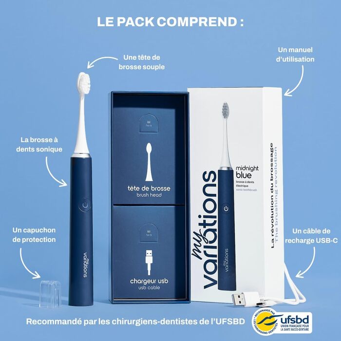 Електрична зубна щітка My Variations Nachtblau: акумуляторна, 5 режимів, таймер 2 хв, 1 насадка