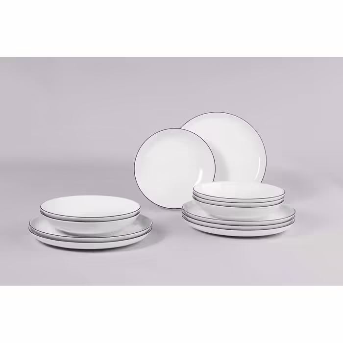 Seltmann Weiden [A] Lido Tableware Set, 12-Piece, Round, Black Line