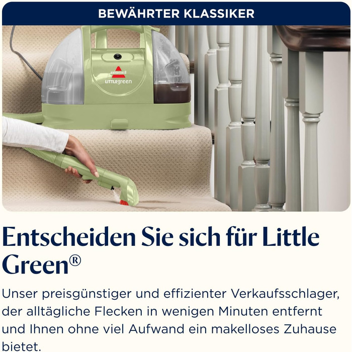 BISSELL Little Green: портативний мийний пилосос для килимів та м'яких меблів. Ефективне видалення плям та бруду. Потужний 340W мотор, модель 4098N